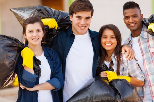 Community participating in a neighborhood clean-up event